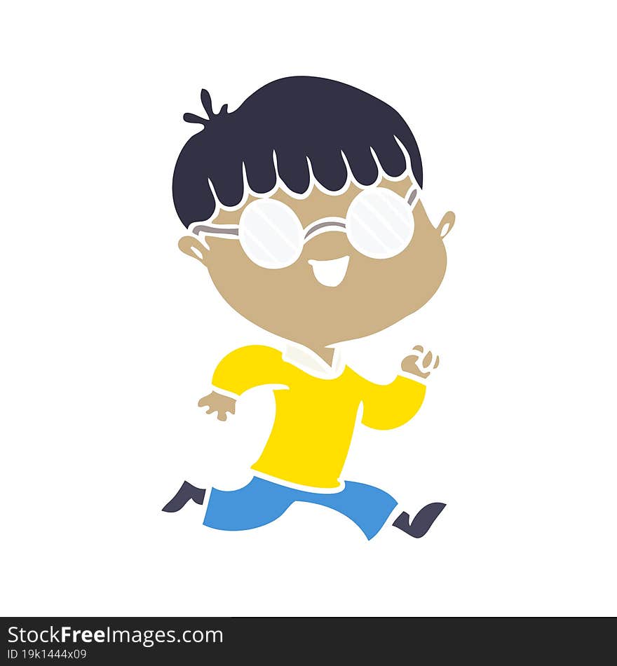 Flat Color Style Cartoon Boy Wearing Spectacles