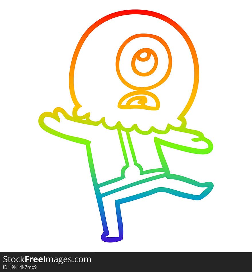 Rainbow Gradient Line Drawing Cartoon Cyclops Alien Spaceman