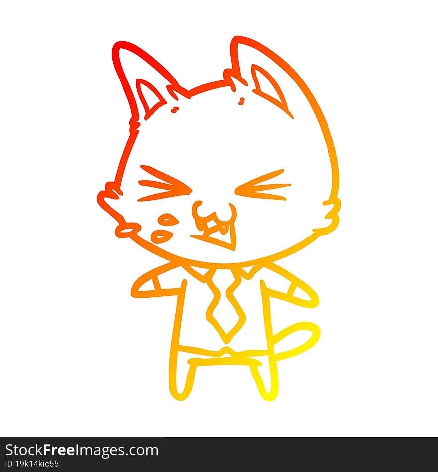 Warm Gradient Line Drawing Cartoon Cat Wearing Shirt Hissing