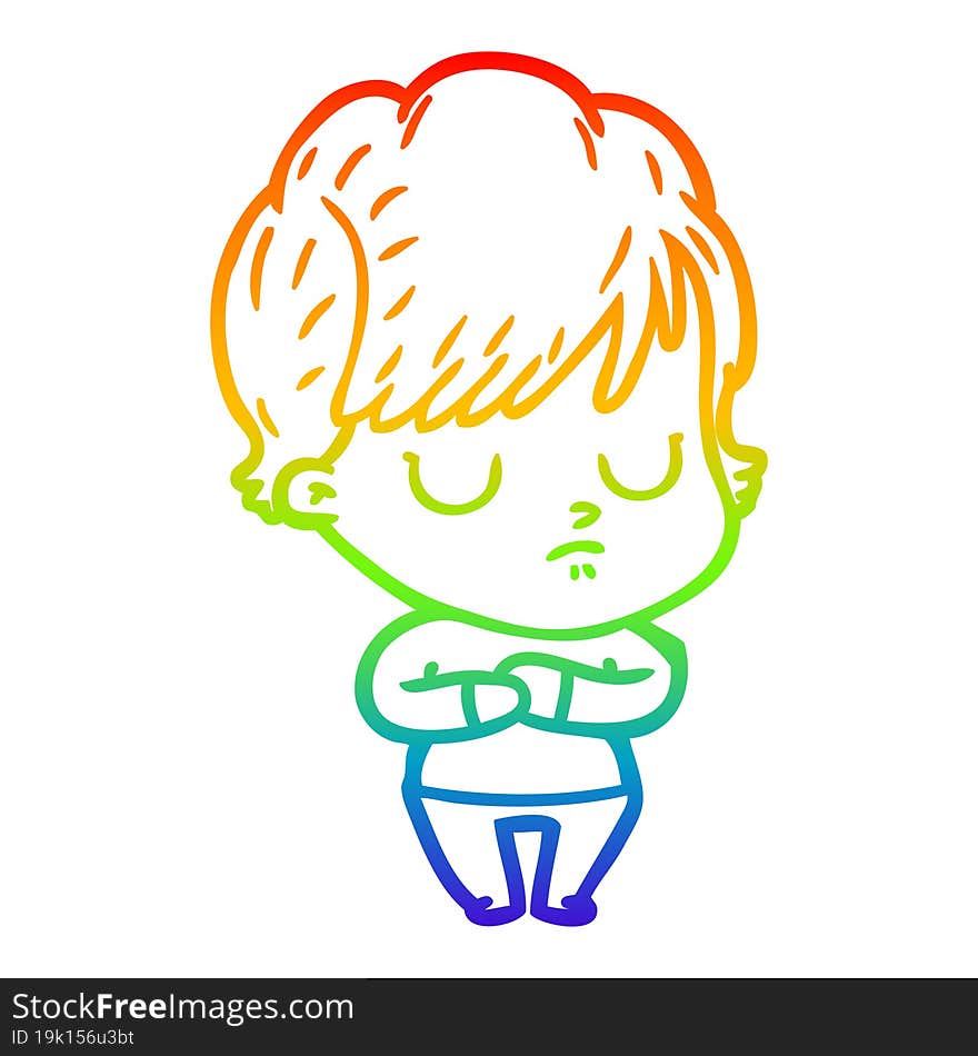 rainbow gradient line drawing of a cartoon woman