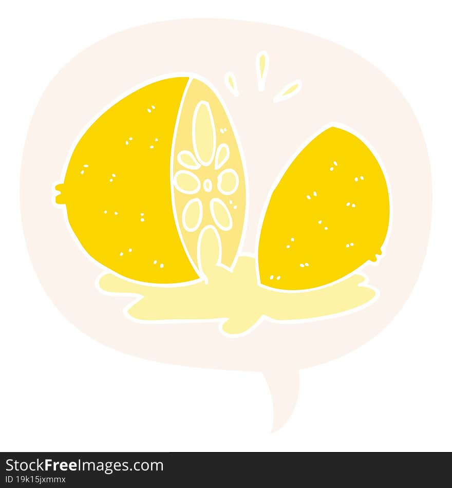 cartoon cut lemon and speech bubble in retro style