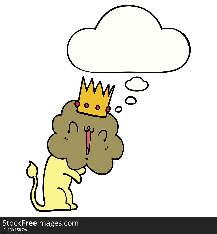 Cartoon Lion With Crown And Thought Bubble