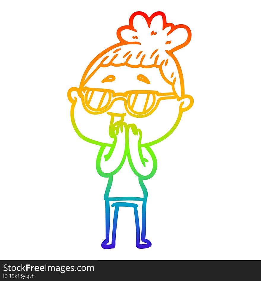 rainbow gradient line drawing cartoon happy woman wearing spectacles