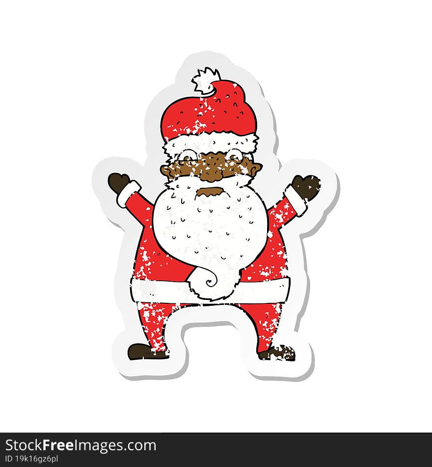 Retro Distressed Sticker Of A Cartoon Stressed Out Santa