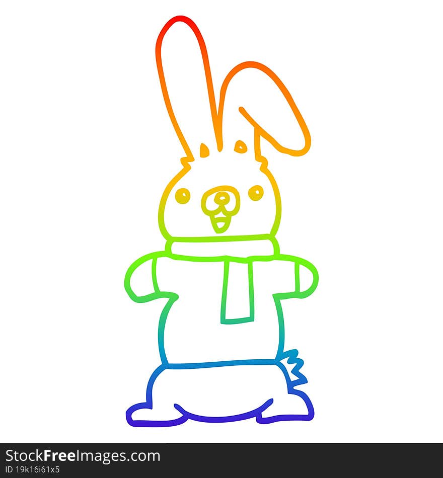 Rainbow Gradient Line Drawing Cartoon Rabbit