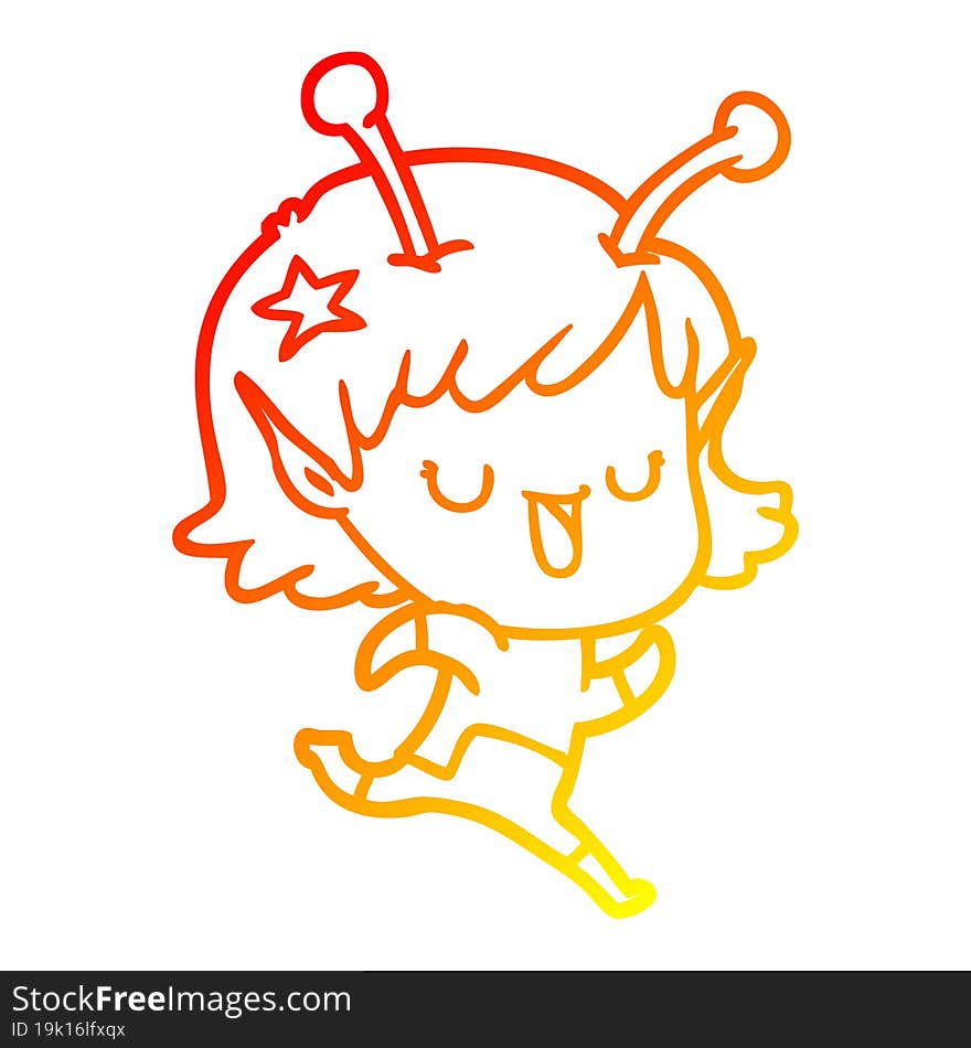 warm gradient line drawing happy alien girl cartoon