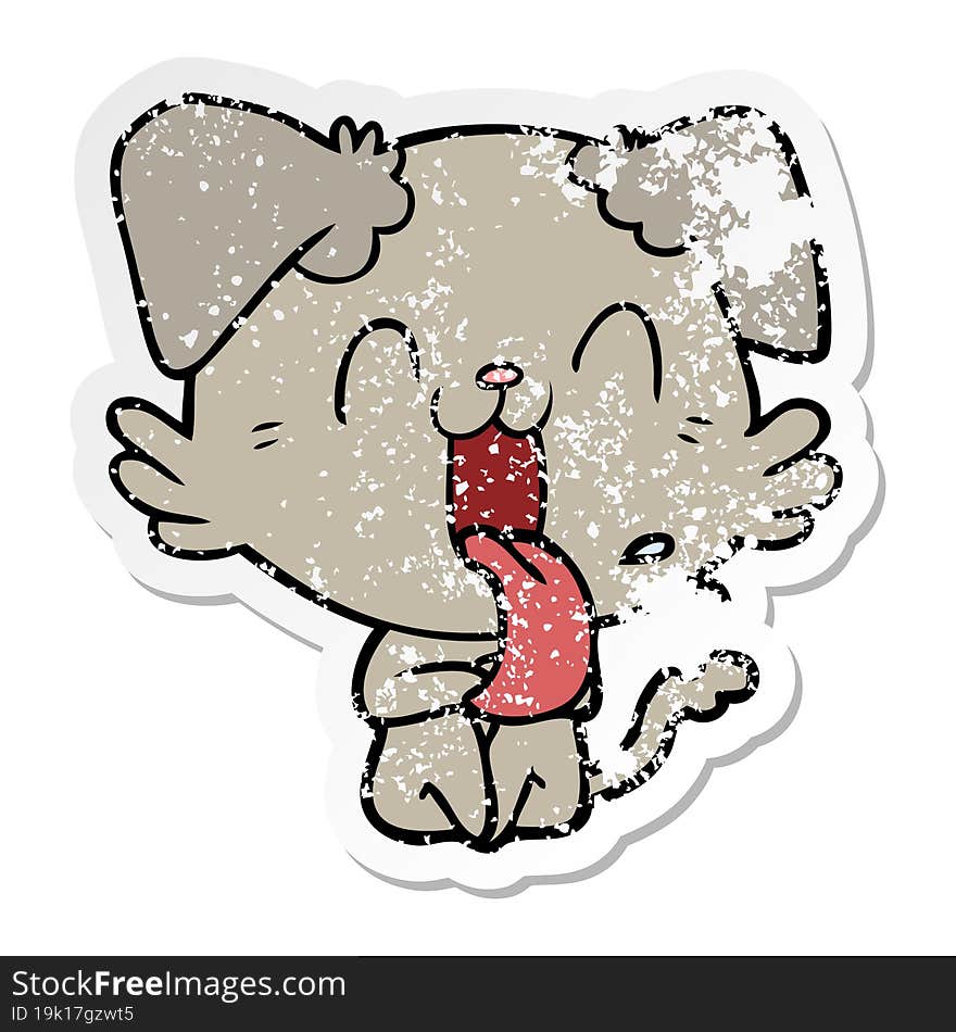 distressed sticker of a cartoon panting dog