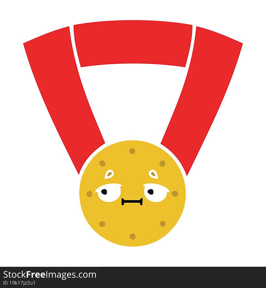 flat color retro cartoon gold medal