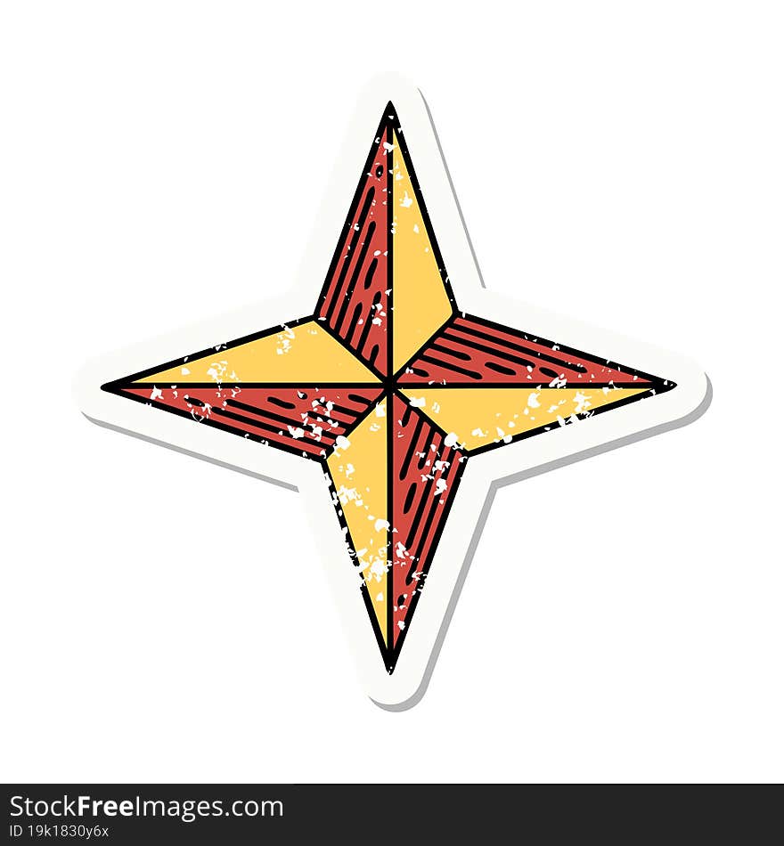 traditional distressed sticker tattoo of a star