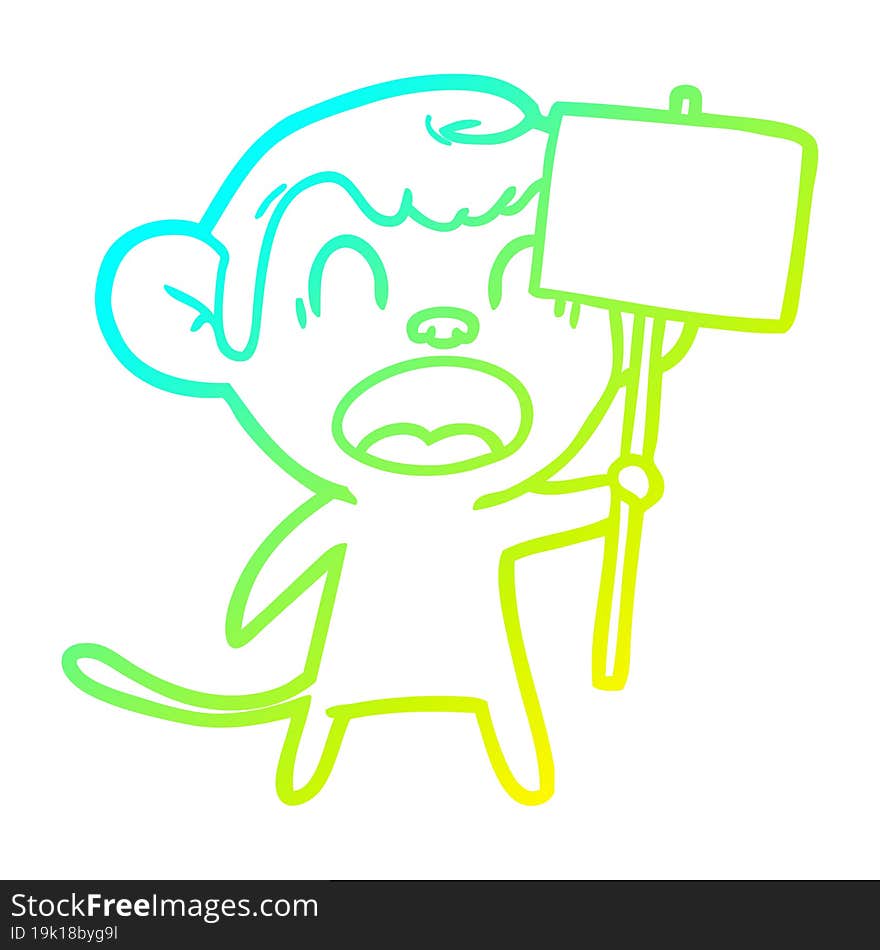 cold gradient line drawing shouting cartoon monkey