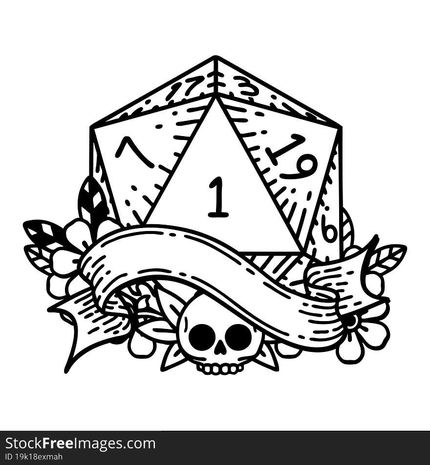 Natural One D20 Dice Roll Illustration