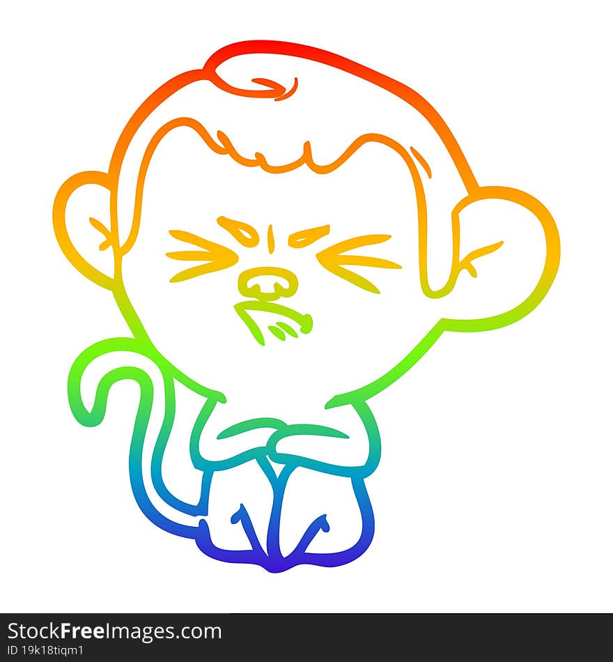 rainbow gradient line drawing cartoon annoyed monkey