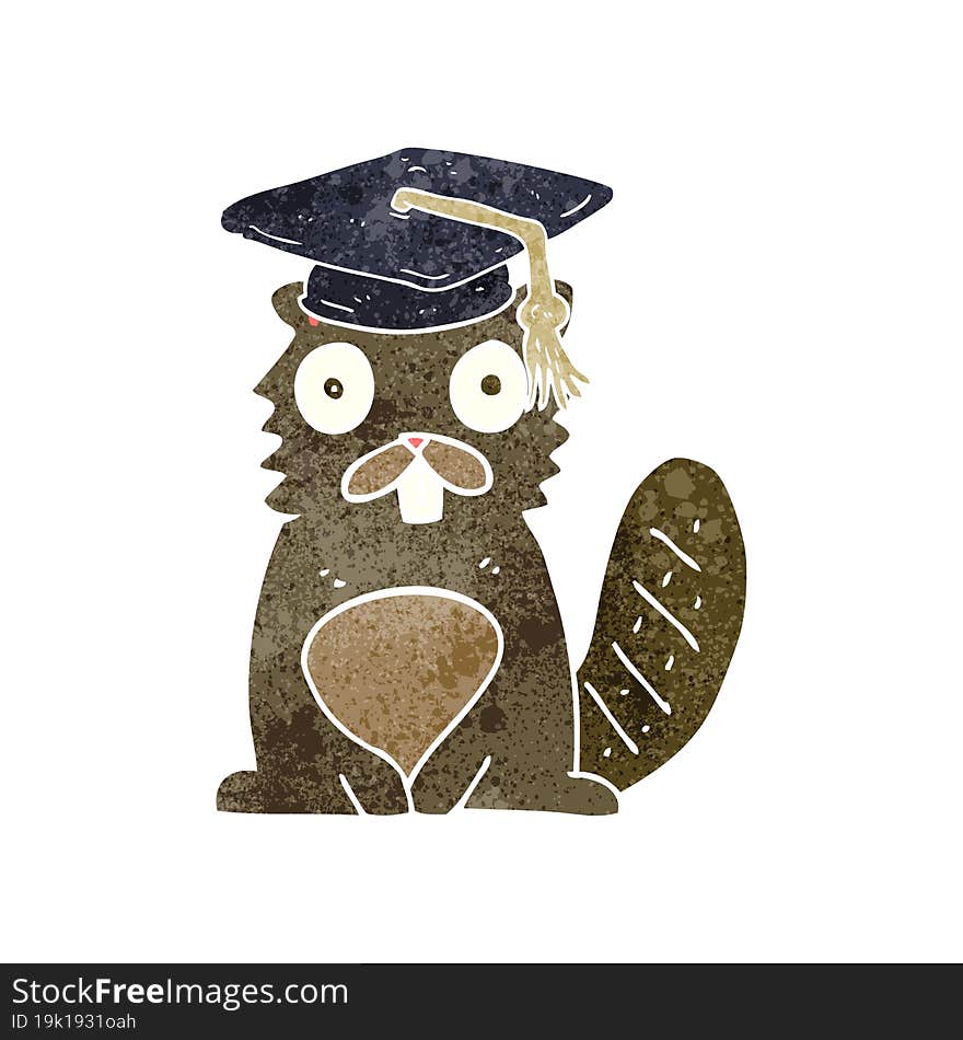 freehand retro cartoon beaver graduate