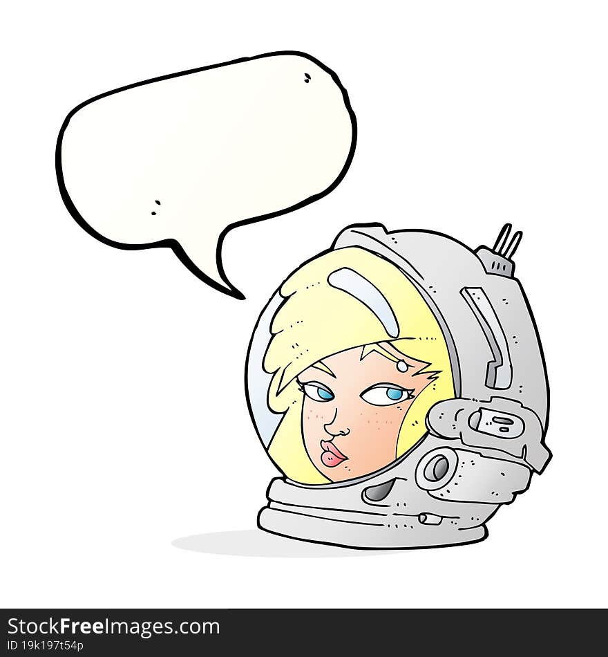 cartoon female astronaut with speech bubble