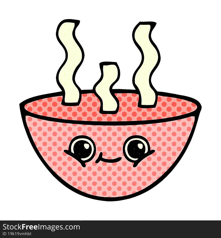 comic book style cartoon bowl of hot soup