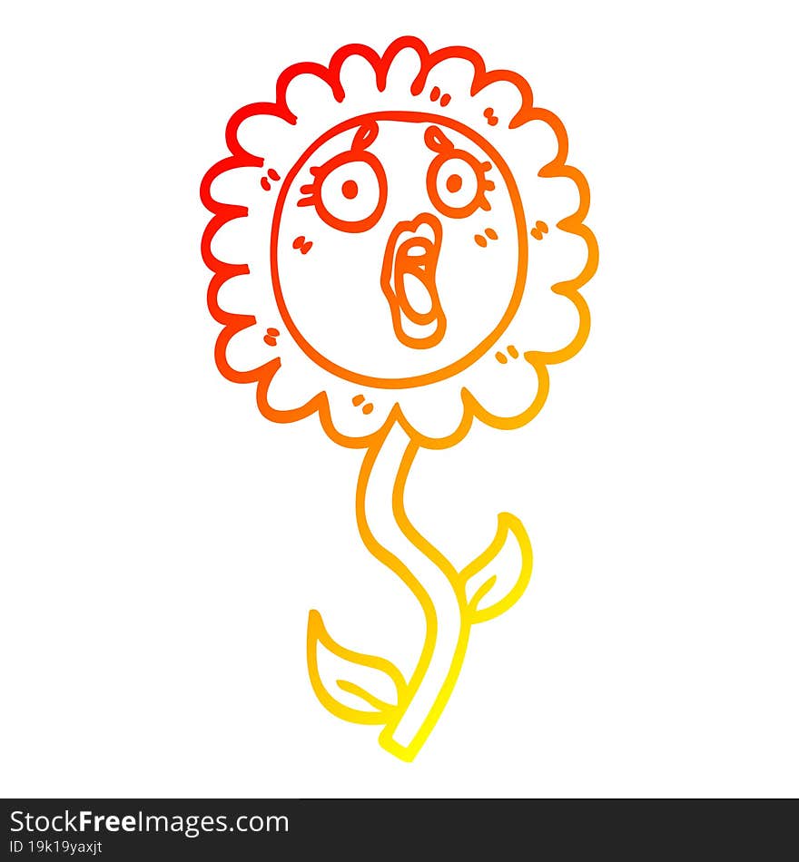 warm gradient line drawing of a cartoon shocked sunflower