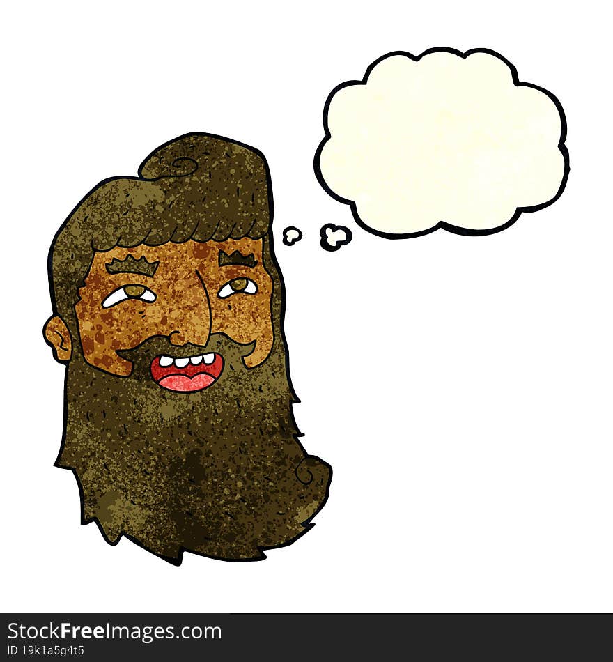 cartoon man with beard laughing with thought bubble