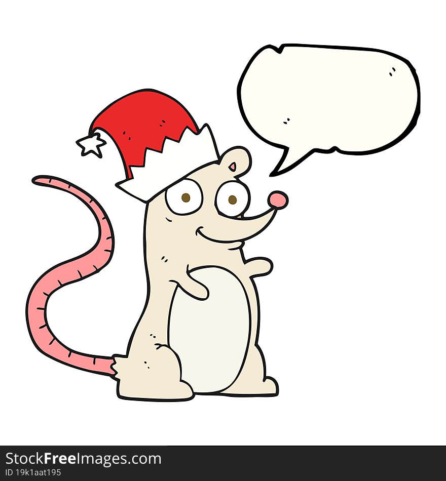 Speech Bubble Cartoon Mouse Wearing Christmas Hat