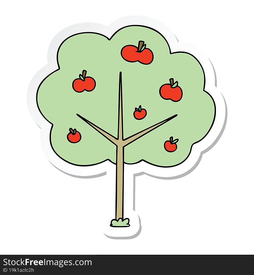 sticker of a quirky hand drawn cartoon apple tree