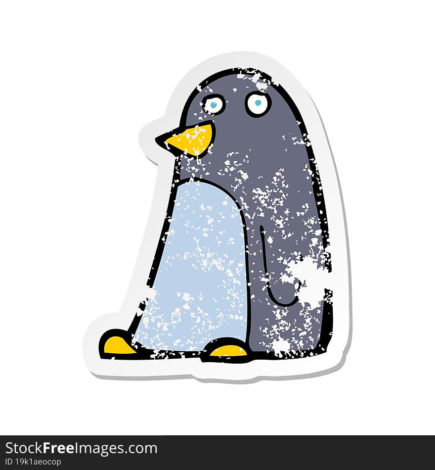 retro distressed sticker of a cartoon penguin