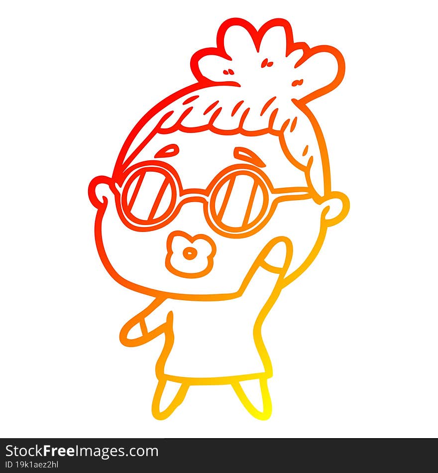 warm gradient line drawing of a cartoon woman wearing spectacles