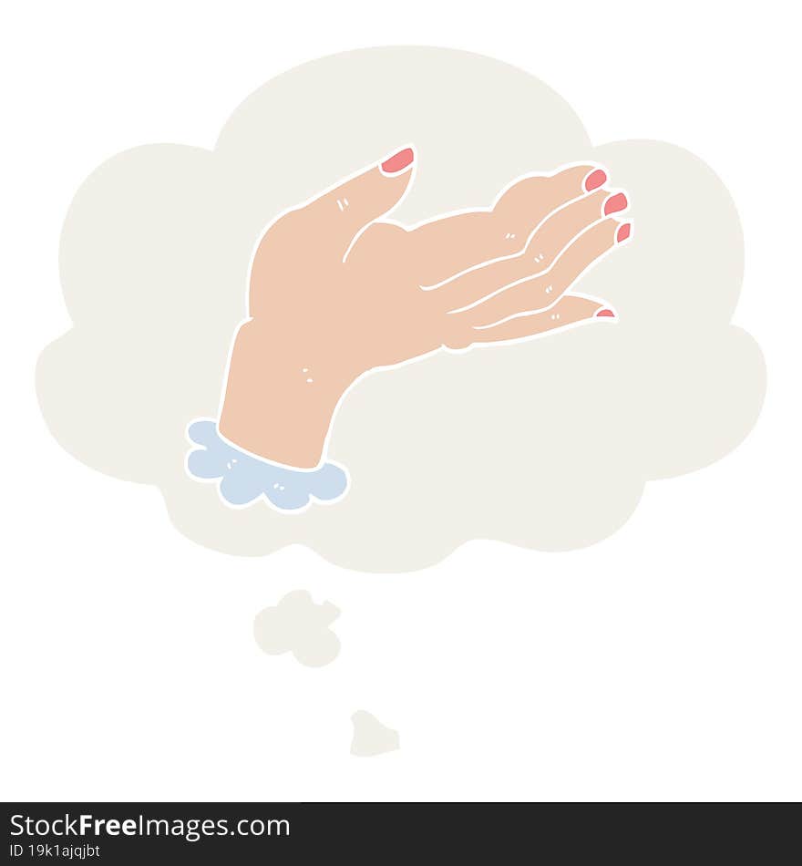 cartoon hand with thought bubble in retro style