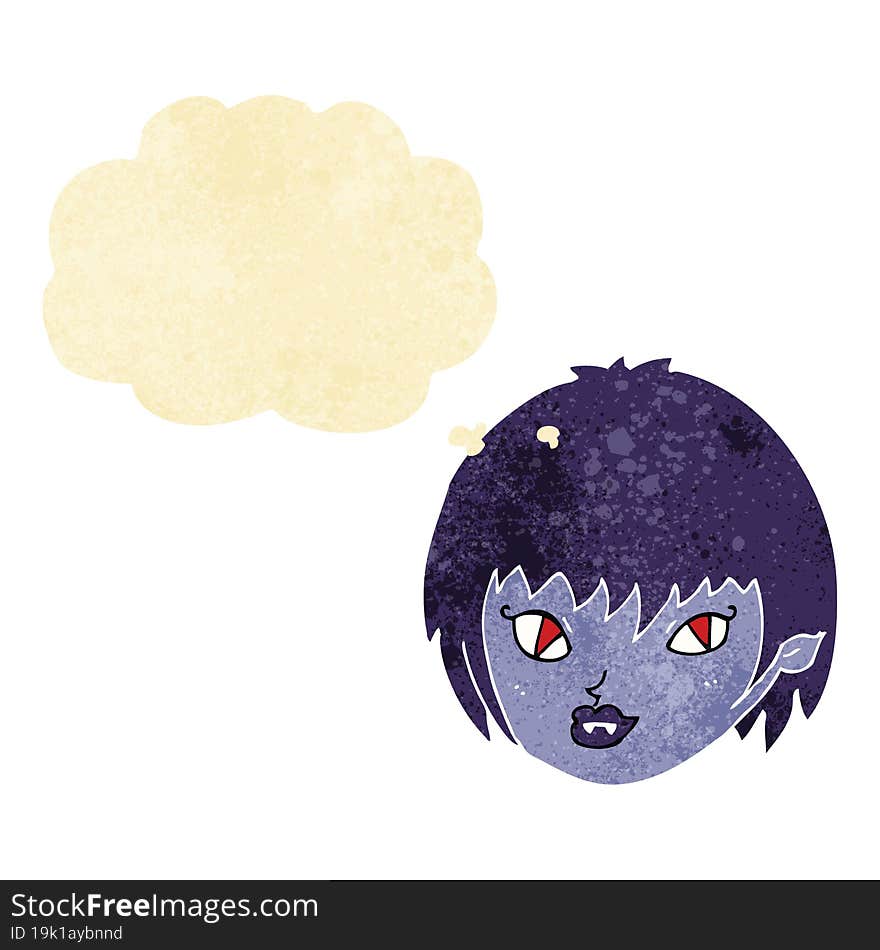 cartoon vampire girl face with thought bubble