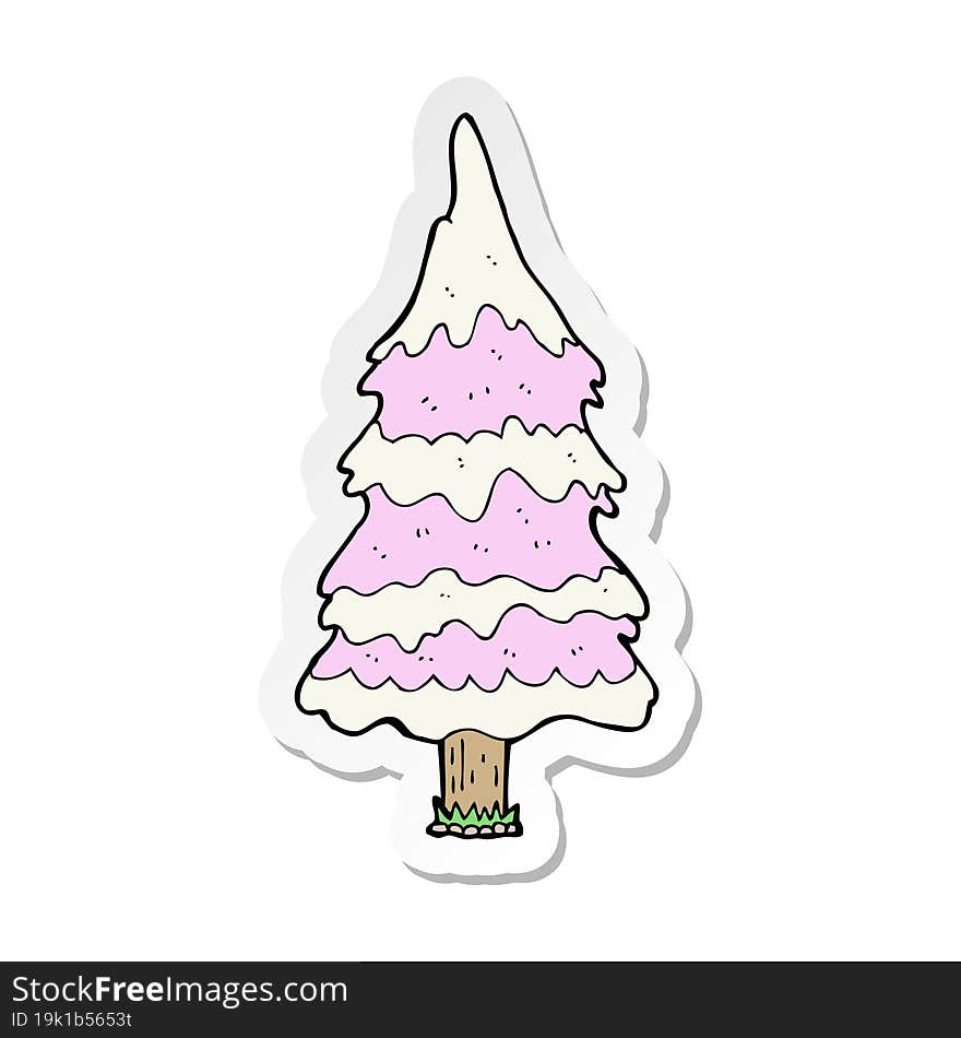 Sticker Of A Cartoon Snowy Pink Tree