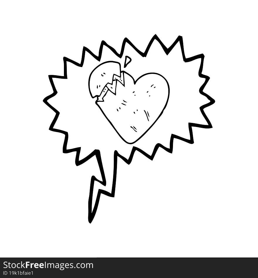 freehand drawn speech bubble cartoon broken heart