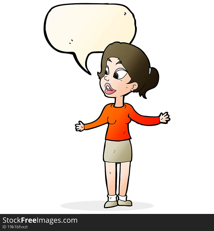 cartoon pretty woman explaining something with speech bubble