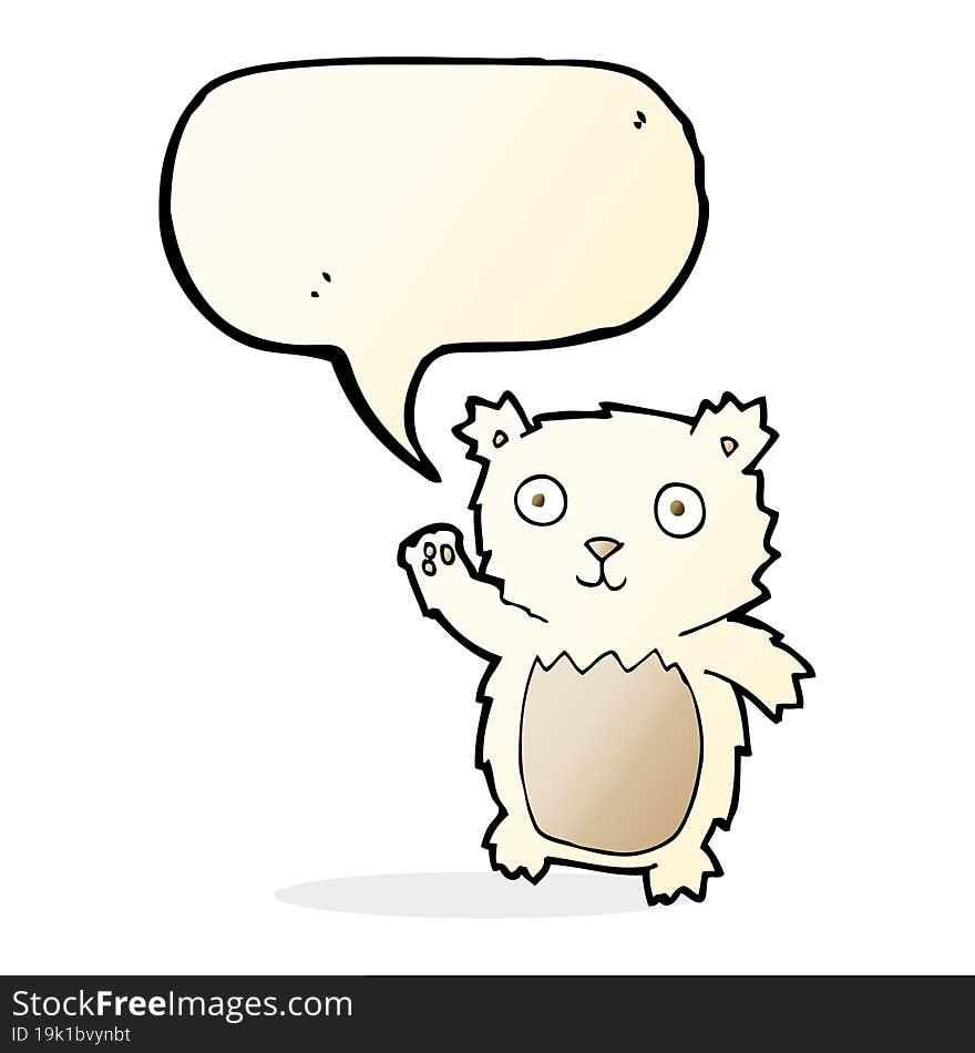 cartoon waving polar bear cub with speech bubble