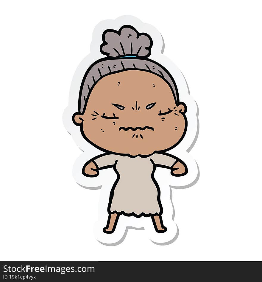 sticker of a cartoon annoyed old lady