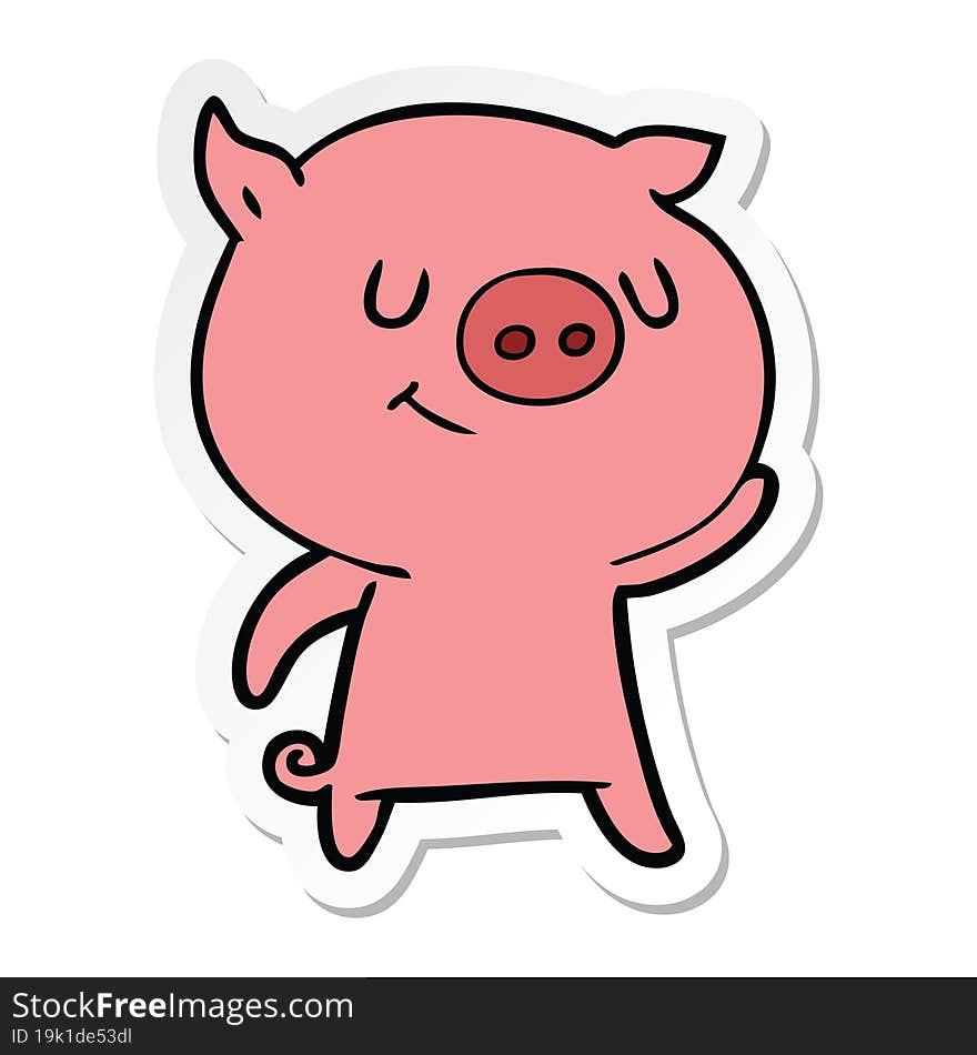 Sticker Of A Happy Cartoon Pig