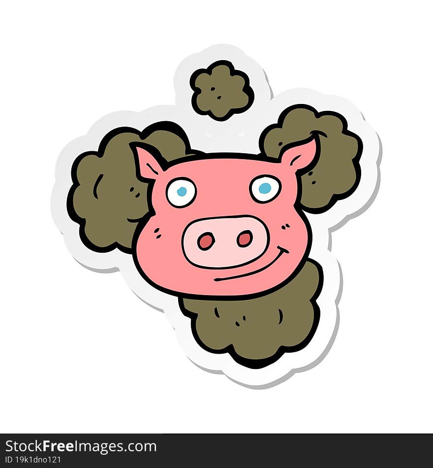 Sticker Of A Dirty Pig Cartoon