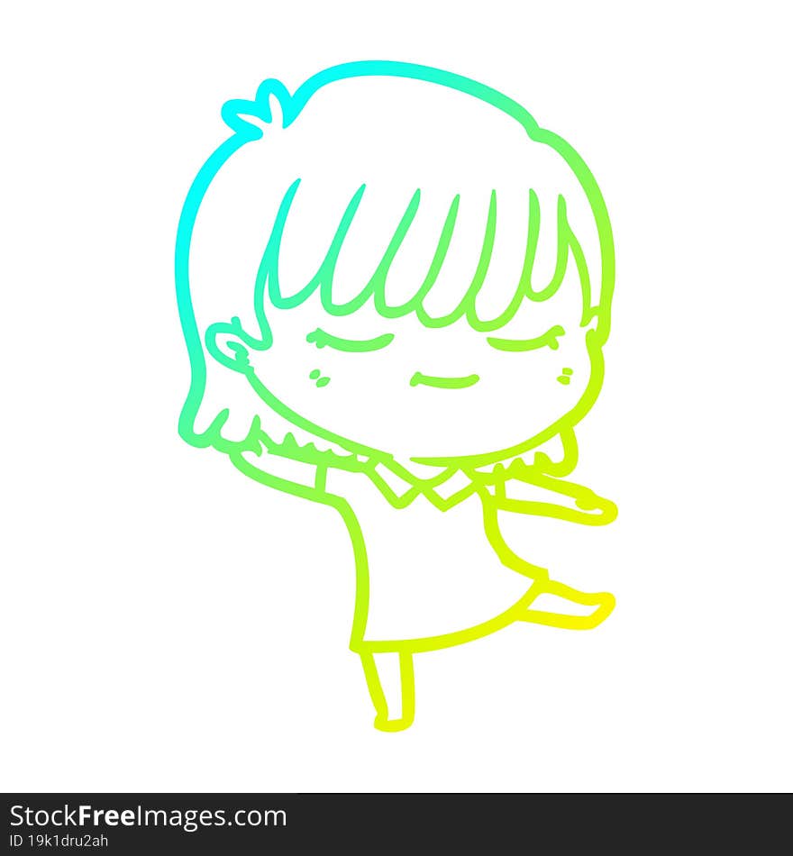 cold gradient line drawing of a cartoon woman