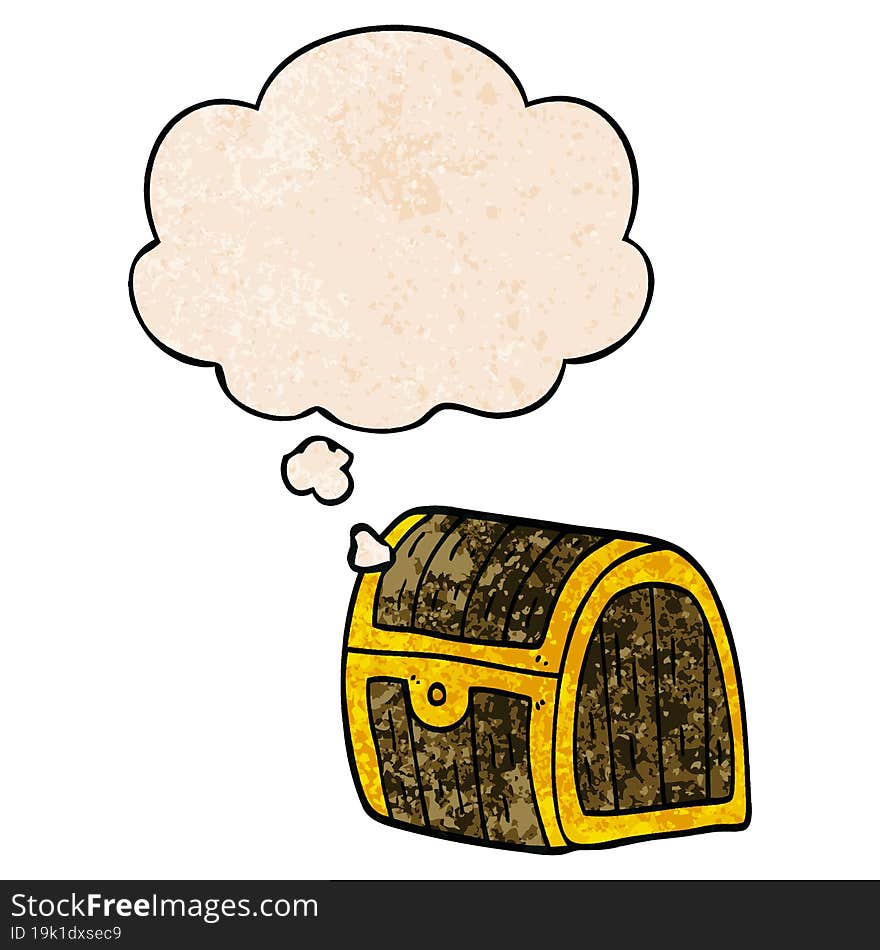 cartoon treasure chest with thought bubble in grunge texture style. cartoon treasure chest with thought bubble in grunge texture style