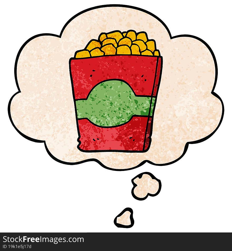 cartoon popcorn and thought bubble in grunge texture pattern style