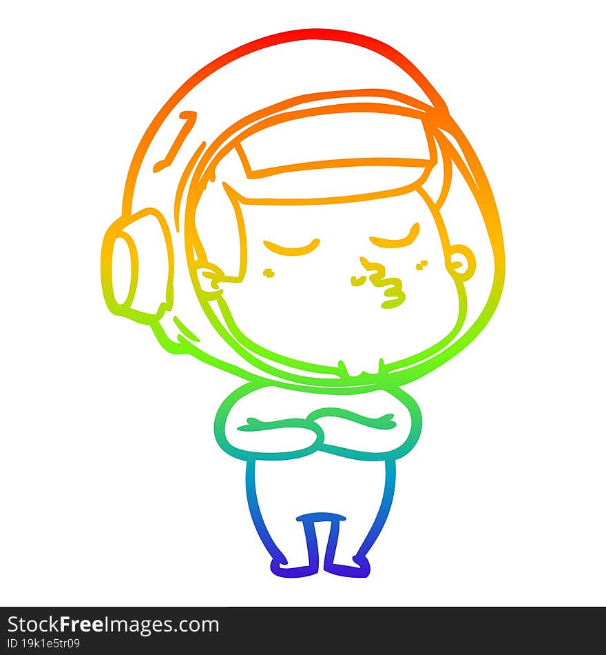 Rainbow Gradient Line Drawing Cartoon Confident Astronaut