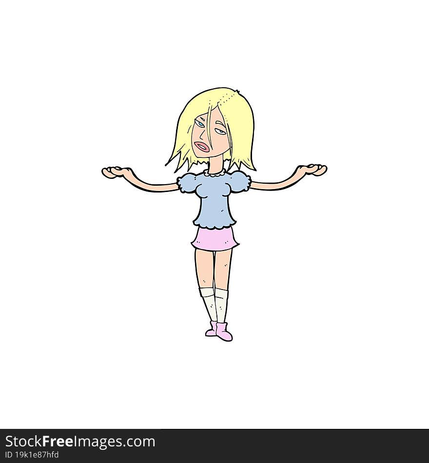 cartoon woman shrugging shoulders