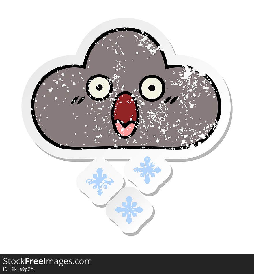 Distressed Sticker Of A Cute Cartoon Storm Snow Cloud