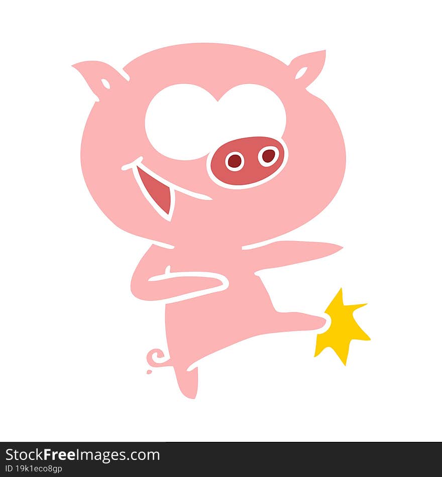 cheerful dancing pig flat color style cartoon