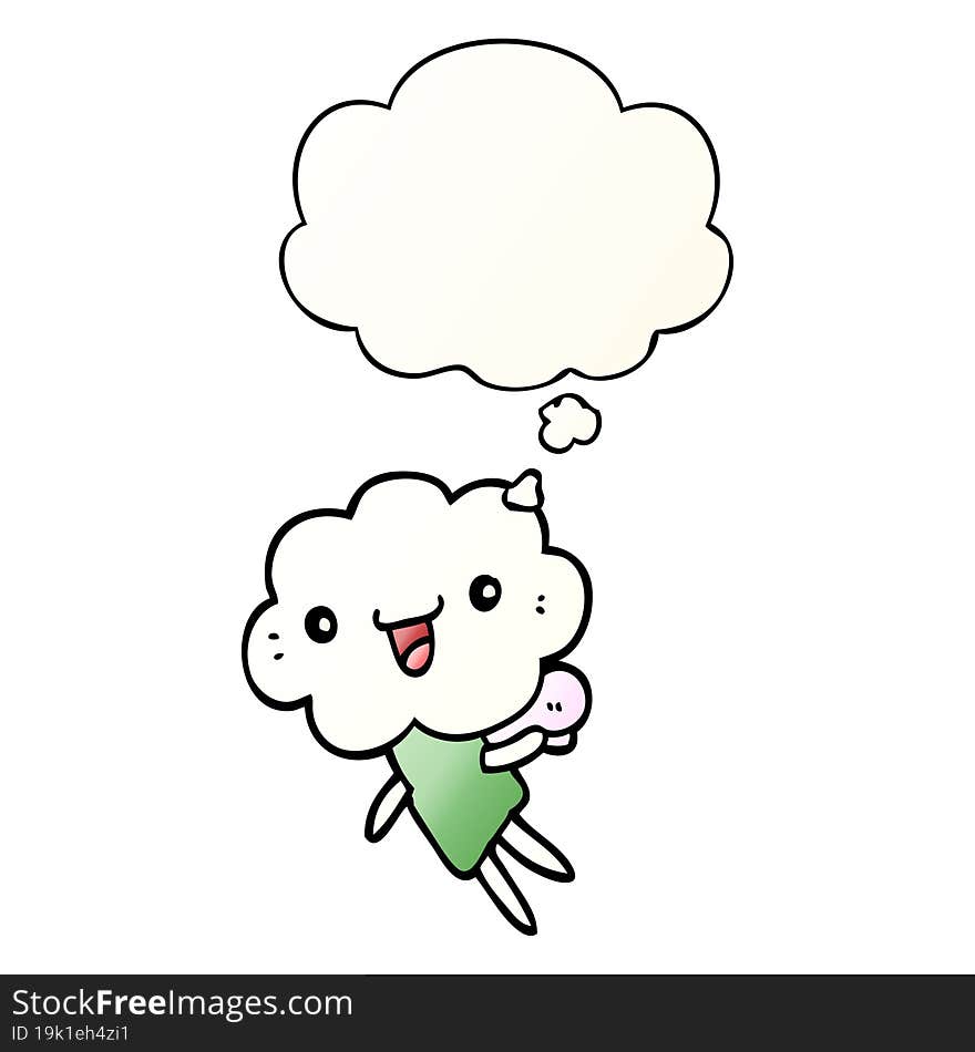 cartoon cloud head creature with thought bubble in smooth gradient style