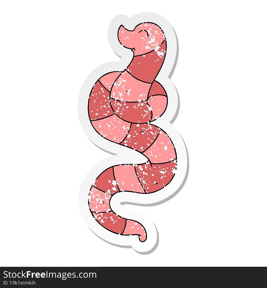 distressed sticker of a quirky hand drawn cartoon worm