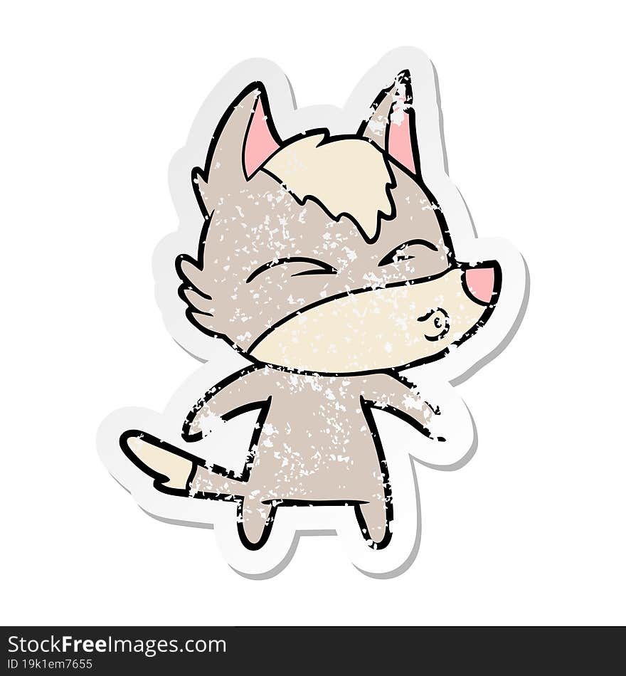 distressed sticker of a cartoon wolf whistling