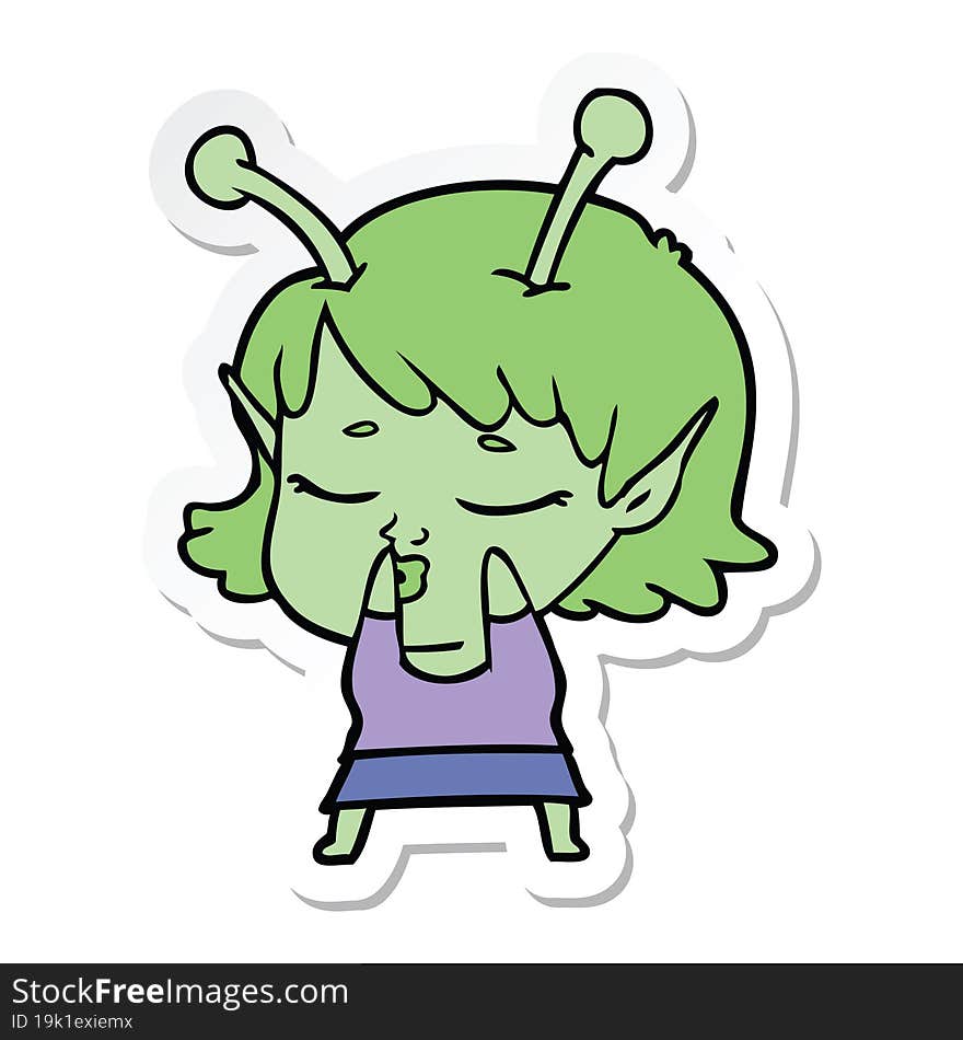 sticker of a cute alien girl cartoon