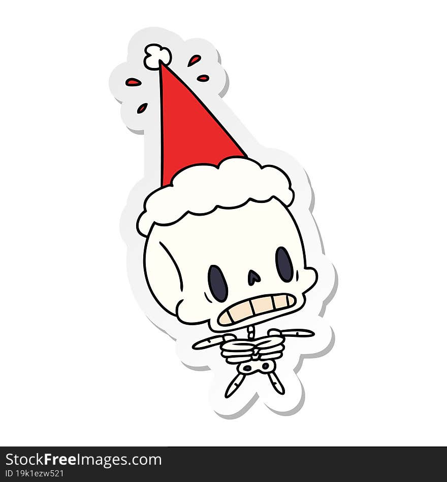 hand drawn christmas sticker cartoon of kawaii skeleton