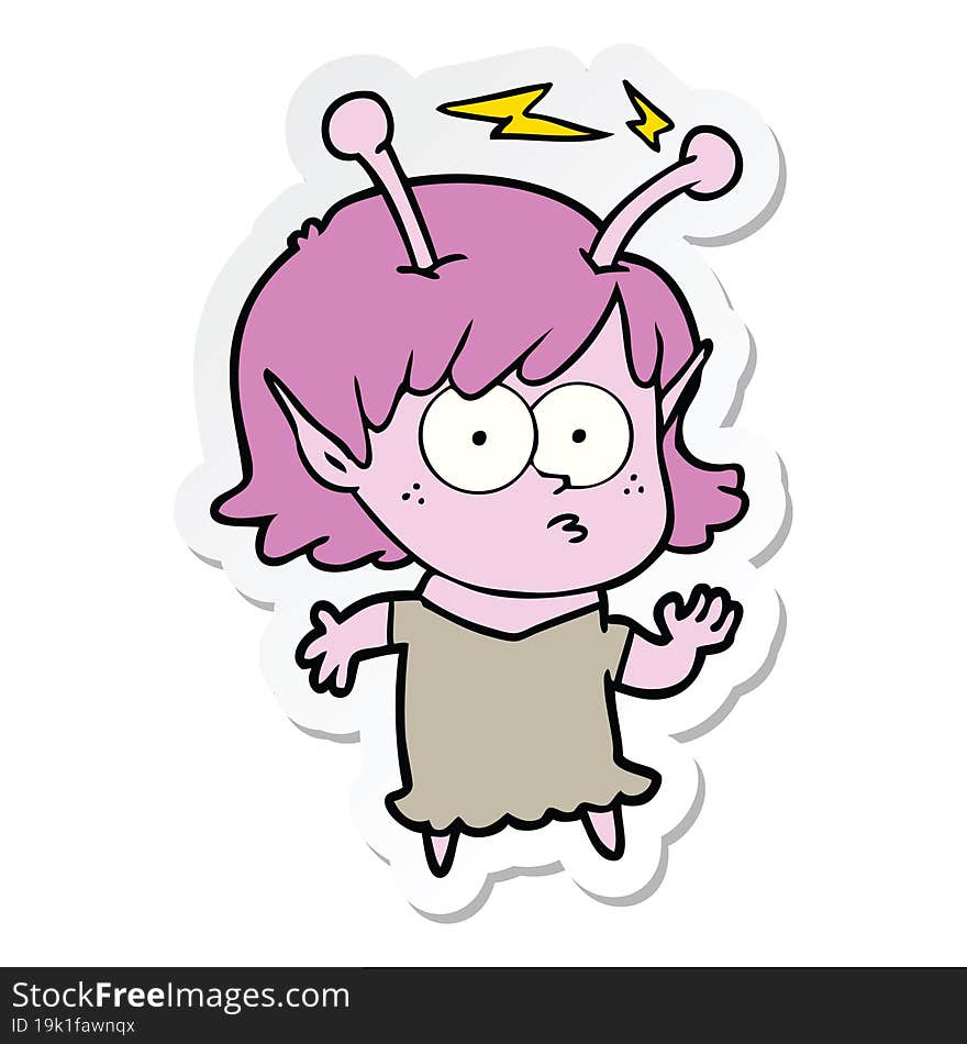 sticker of a cartoon alien girl