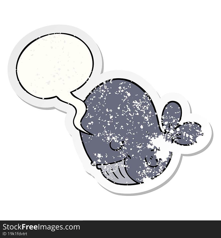 cartoon whale and speech bubble distressed sticker