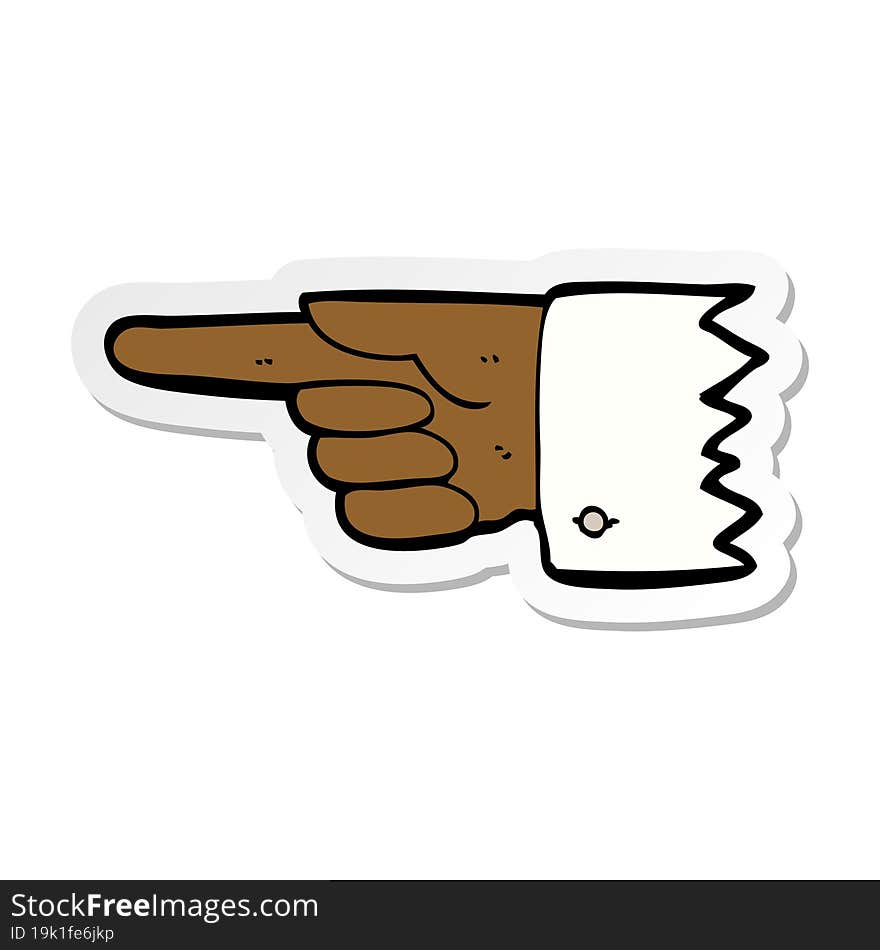 sticker of a cartoon pointing  hand symbol