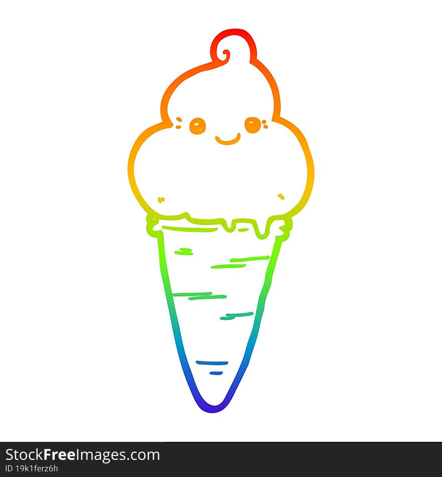 rainbow gradient line drawing cartoon ice cream